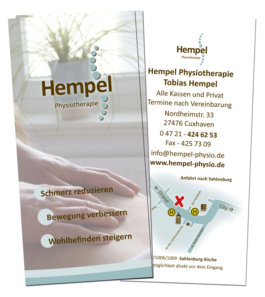 Flyer für Physiotherapie-Praxis - 6-seitig - Wickelfalz - Grafikdesign jan eckhardt Cuxhaven
