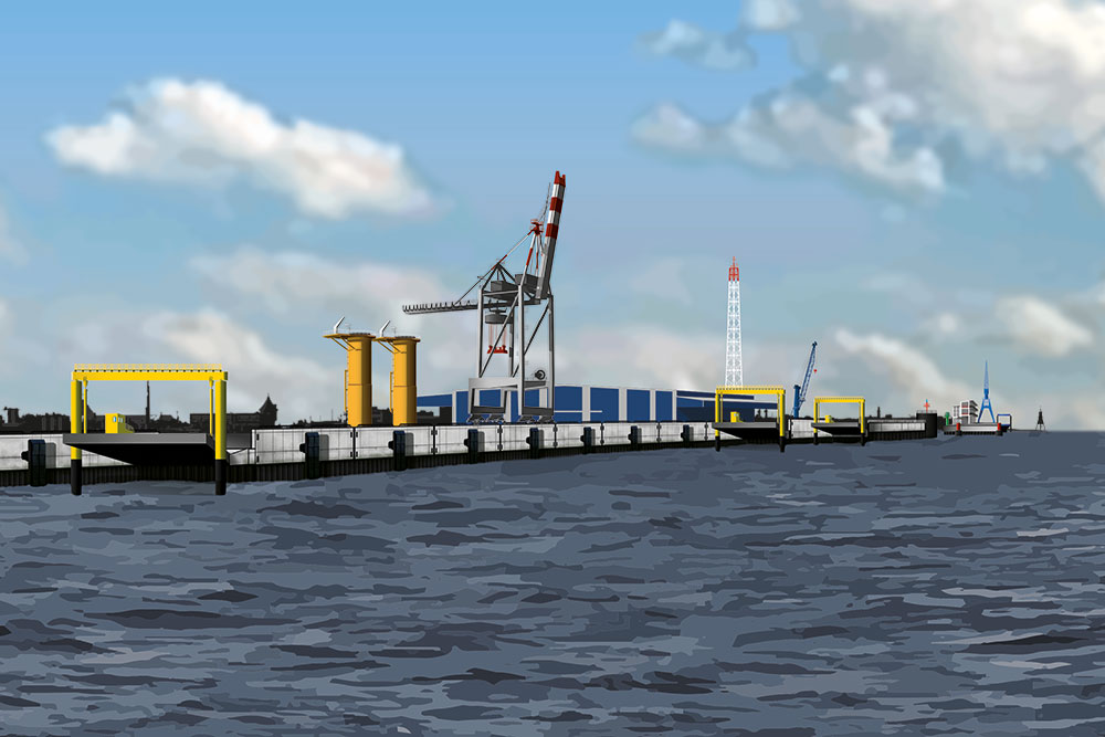 Illustration Hafen Anleger Kran RoRo Steuenhöft Radarturm Kugelbake jan eckhardt Cuxhaven