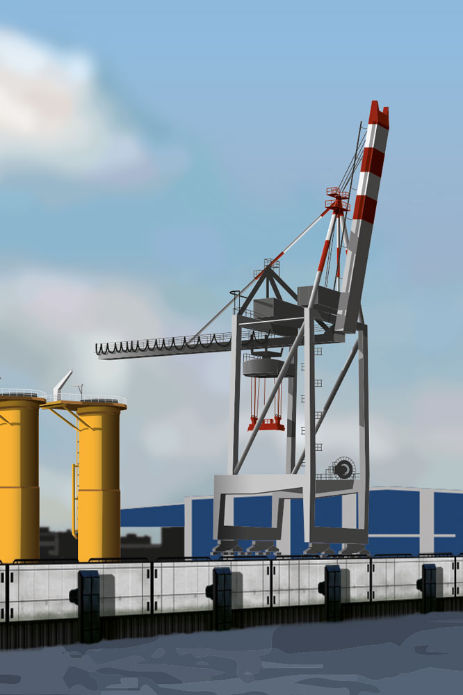 Illustration Hafen Anleger Kran Windkraft jan eckhardt Cuxhaven