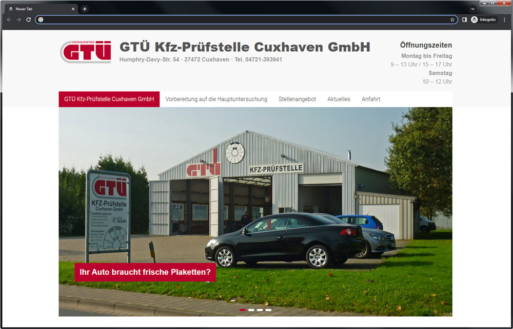 Webdesign - Responsive Website auf Basis von WordPress für KFZ-Prüfstelle in Cuxhaven